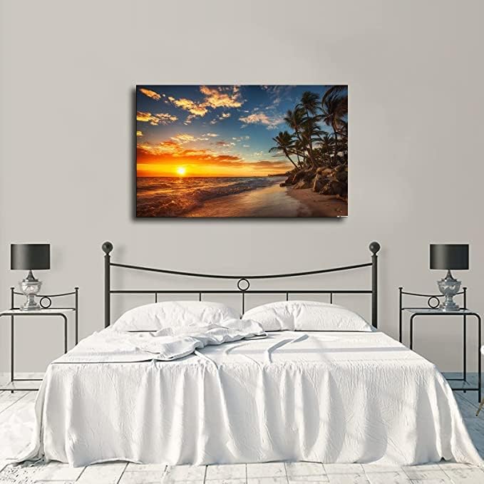 Sunrise em palmeiras de praia tropical Ocean Sunset Island Poster Natureza Relax Relax Sand calma Belas estéticas de papel de parede