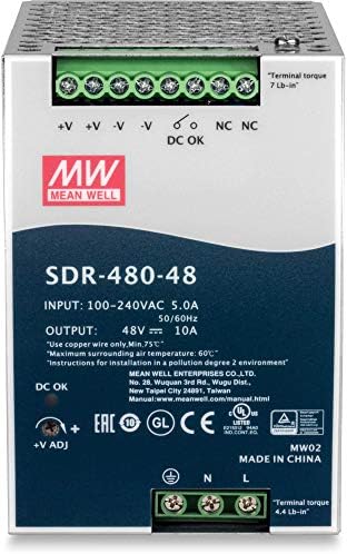 TrendNet 480W, 48V DC, 10A AC para DC DIN RAIL SOUPURA COM FUNÇÃO PFC, TI-S48048