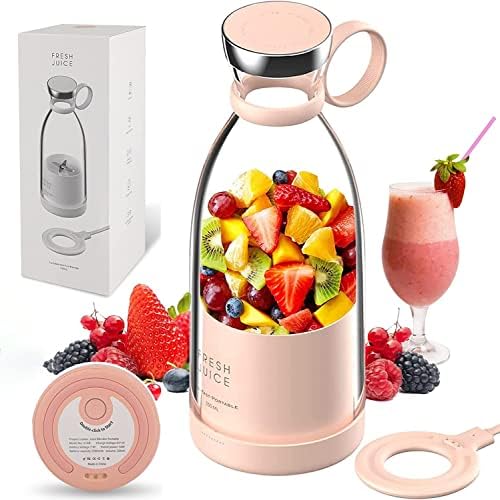 Liquidificador de tamanho pessoal, liquidificador portátil, liquidificador USB alimentado por bateria, com quatro lâminas, mini garrafa de viagem para suco, shakes e smoothies