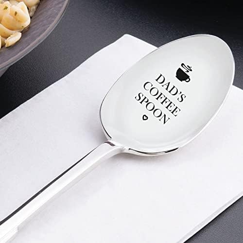 Colher de café do Tym Papai, colher de aço inoxidável gravada para café sorvete de cereal - presente gravado para ele - alça resistente de 7 polegadas e gravação segura de comida