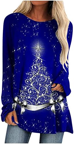 Camisas de Natal de grandes dimensões para mulheres camisas brilhantes de iluminação de manga comprida túnicas longas para leggings