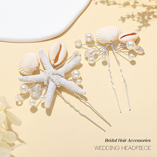 Heread Starfish noivo Cabelo de casamento Pinos prateados peças de cabelo de céu prateado Pearl Beach Dama de cabelo Acessórios
