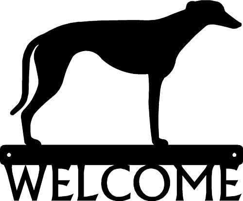 O cão de candidato de metal Greyhound Dog Sinal de 12 polegadas - feito nos EUA. Porta da frente ou varanda