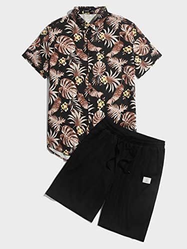 Roupas de duas peças para homens camisa de estampa tropical e shorts de cintura