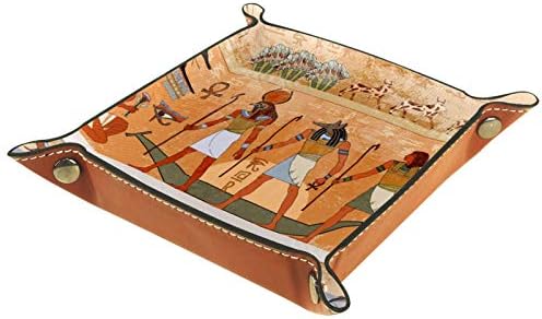Bandeja de manobrista de couro Muooum, cena antiga do Egito, caixas de armazenamento Organizador de armazenamento de desktop