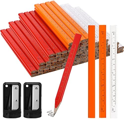 152 PCs Carpinteiro Lápis Construção Lápis de madeira octogonal Red Lápis de carpinteiro preto e preto com réguas de réguas