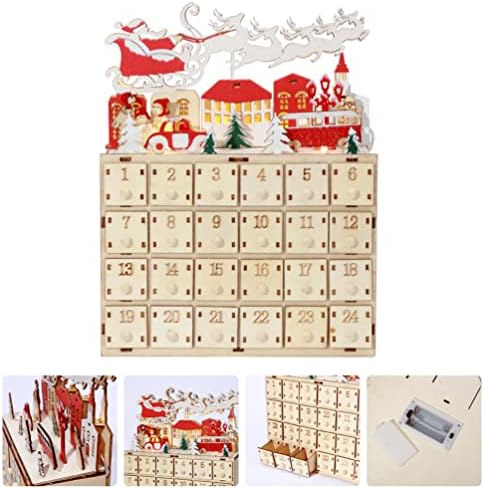 Galpada Christmas Wooden Advent Calendar House com gavetas calendário de contagem regressiva com luz LED Decoração de contagem