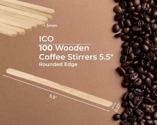 ICO de 5,5 polegadas de madeira agitadoras de café - [100 contagem] Wood Coffee Sty Sticks