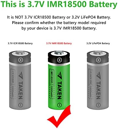 Tomado 18500 baterias recarregáveis, 3,7V 1500mAh Li -Ion IMR 18500 Bateria com top para a lanterna, luz solar de jardim - 8 pacote