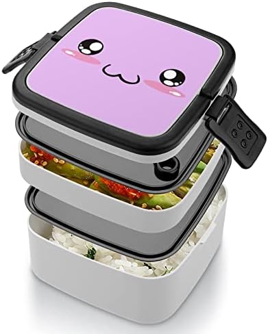 Face Kawaii fofo Double camada Bento Box Box Recipiente de refeição para trabalho Piquenique Offce