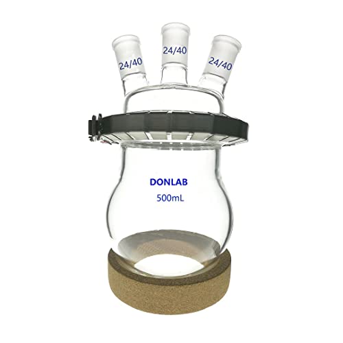 Donlab rea-0001 500ml de 3-pescoço reação esférica redonda reação Kettle Tampa aberta com braçadeira e cortiça, com três juntas 24/40