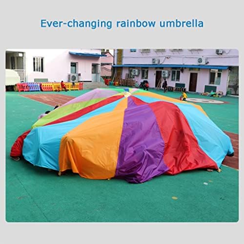 LRPJ Rainbow Parachute Toy, pára -quedas de festa com alças para crianças Ginástica Jogo cooperativo, atividades de playground
