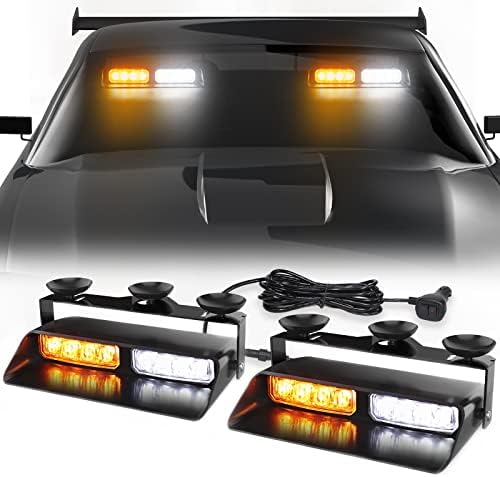 Luzes de estroboscópios para caminhões - Amber -White para caminhões - barras de alerta de emergência para segurança em veículos, consultor de perigo interior e externo de LED de carro para tráfego, para Windshield traseiro e segurança da viseira frontal Segurança