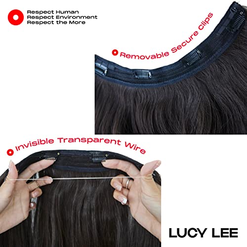 Lucy Lee Extensões de cabelo de arame invisíveis Upgrade Atualização do tamanho da cabeça ajustável Extensões de cabelo de halo com clipe Wavy Wavy Hairpiece secreta para mulheres