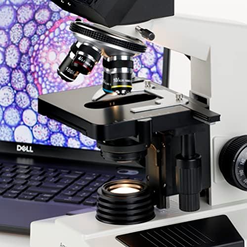 AMSCOPE T390B-3M Microscópio trinocular de composto profissional digital, ampliação 40x-2000x, oculares WF10X e WF20X, campo