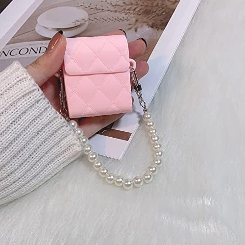 LOVMOOFUL AIRPODS CASO PARA AIRPODS 2ª 1ª geração, Luting Luxury Cartoon Lattice Bag Design com cadeia de pérolas capa protetora de silicone para mulheres AirPods 1 e 2 Caso de carregamento - rosa