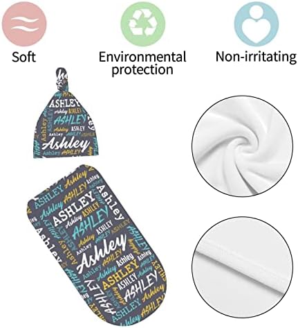 Cobertor e chapéu de bebê personalizados, Swaddle macio personalizado Recebendo cobertor com nome, Swaddle cinza personalizado