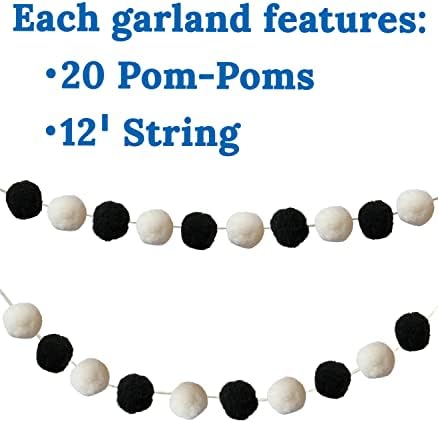 Carson dellosa preto e branco Pom-pom Garland Set, 2 cordas de 12 polegadas de guirlanda de pom-pom para tábua branca e fronteiras