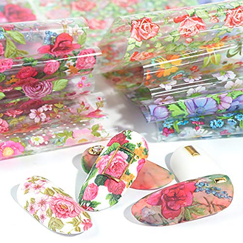 Wokoto 10 rolls unha art foil transferência de adesivos dicas de flores de designa de unhas de unhas Conjunto de manicure