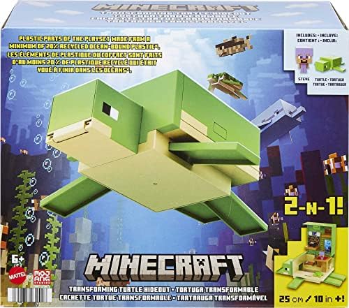 Minecraft transformando o esconderijo da tartaruga, autêntico dramatização de dramatização de videogame pixelizado, brinquedo