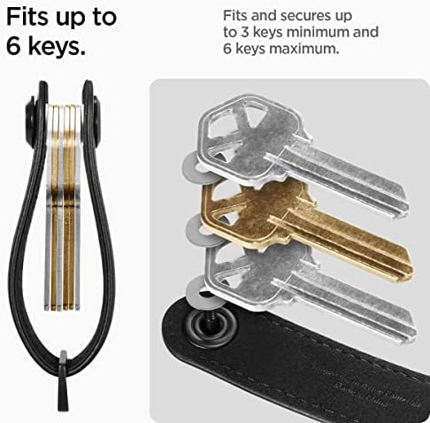 Spigen Valentinus Chave -chave Chave de couro Organizador de couro Minialist Compact Keyholder com anel -chave - preto