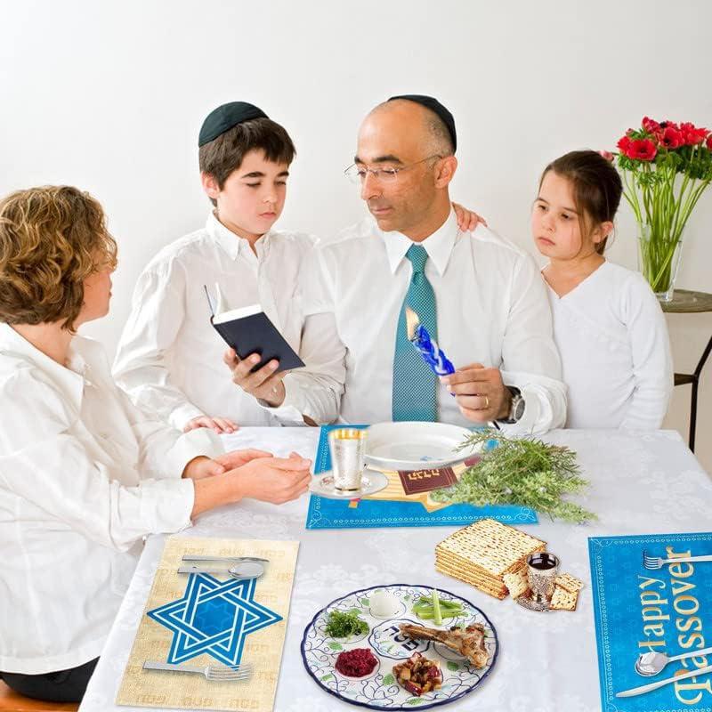 Awsertantue 6pcs Feliz Passover Placemats Estrela de David Pesach Seder Matzo Mats Festival Judaico Festival Lavagem Lava