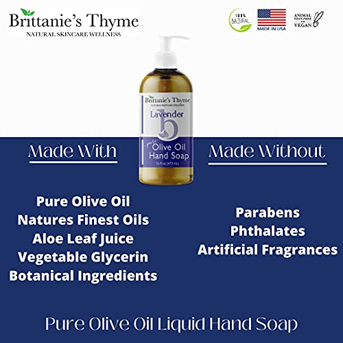 Brittanie's Thyme Organic Natural Lavender Hand Soap - 16oz 3 pacote - sabão de castil feito com azeite e óleos essenciais