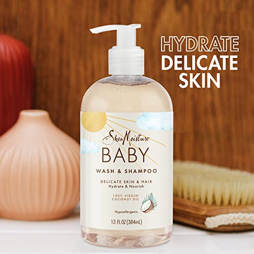 SheaMoisture Baby Wash and Shampoo Óleo de coco virgem para a pele da pele do bebê Cuidados com a pele grátis 13 oz