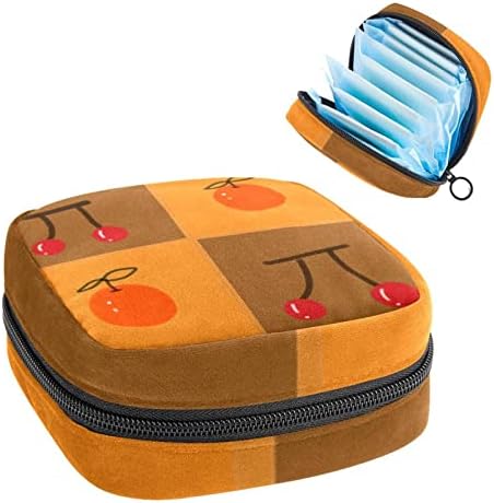 Bolsa de armazenamento de guardanapos sanitários de Oryuekan, bolsas de zíper menstrual reutilizável portátil, bolsa de armazenamento de tampões para mulheres meninas, laranjas de frutas de desenho animado cerejas