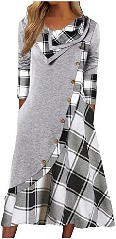 Vestidos casuais nokmopo para mulheres manta de costura xadrez de botão