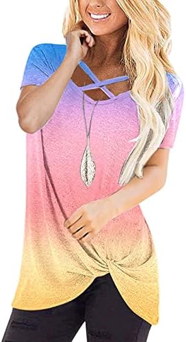 Gradiente Colorblock Graphic Relaxed Fit T Circhas para feminino de manga curta Blusses Bandage