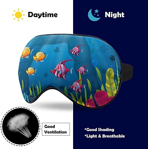 Máscara de olho de desenho animado de peixe marinho fofo para dormir de cegos de bleca -de -bleca com cinta ajustável para homens
