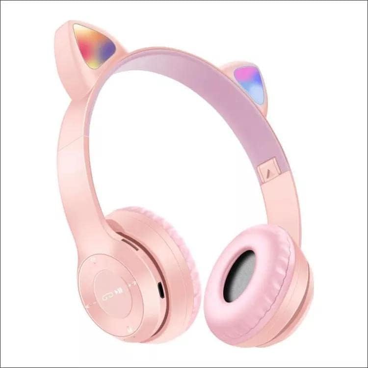 Fones de ouvido sem fio da orelha de gato com luz LED, fofo fone de bluetooth de design com microfone