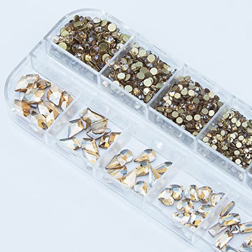 2000pcs ouro champanhe strass de unhas cristais jóias gemas de molduras de tamanho múltipla de tamanho de unhas de vidro pedras de cálculos de gemas de unhas strass strass com caneta para jóias de artesanato diy unhe