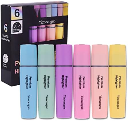 Highlighters de Yizocinguo Cores variadas, 6 Highlighters pastel Pen do marcador de ponta de cinzel, para adultos crianças