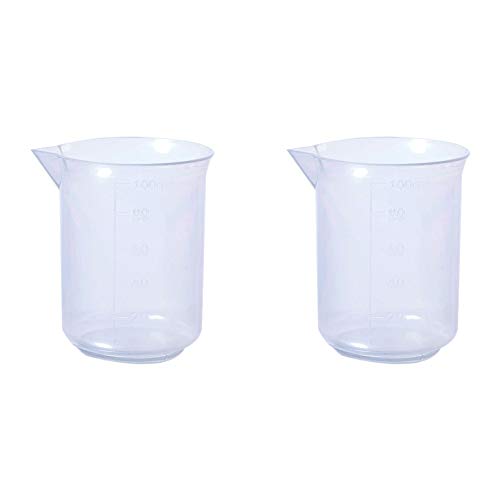Bettomshin 2pcs 100 ml de copos de plástico métricos, copos de laboratório de copos de medição líquidos