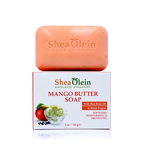 Sabão de manteiga de mangueira de mangueira com óleo de farelo de arroz e extrato de alecrim por Shea Olien 5 oz barra