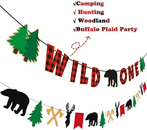 Banner de lenhador Buffalo Plaid Wild One Banner, Decorações de festa de aniversário da floresta