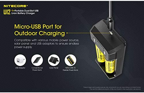 NITECORE UI2 Bateria de íons de lítio Inteligente de slot duplo carregador USB para 18650, 18350, 20700, 21700, 14500, 16340