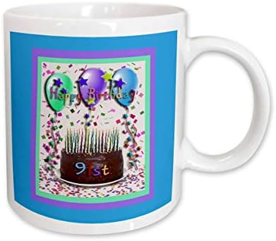 3drose feliz aniversário 91st Caneca de cerâmica de bolo de chocolate, 11 onças