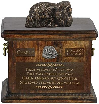 Pekingese, Urn for Dog Ashes Memorial com estátua, nome e citação de animais de estimação - Artdog personalizado