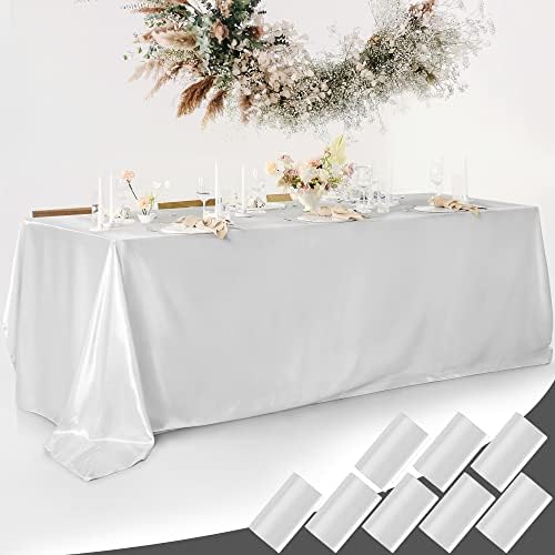 Turstina 8 Pacote Banquete de casamento Toca de mesa de cetim Tabela de mesa 58 x 102 polegadas Retângulo Partimento de cetim Tolera de mesa brilhante jantar de seda lisa Trepa de mesa para banquete de casamento Decoração de mesa, prata clara de prata