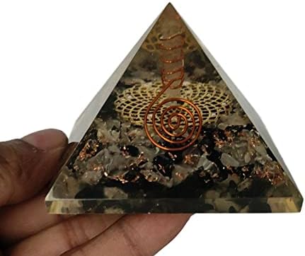 Sharvgun orgonita pirâmide multi-turmalina Flor de pedras preciosas da vida Pirâmide Pirâmide Pirâmide REVOÇÃO DE energia negativa 65-70 mm, Etra grande pirâmide com 4 cristal para cura, balanceamento de chakra, presente de reiki