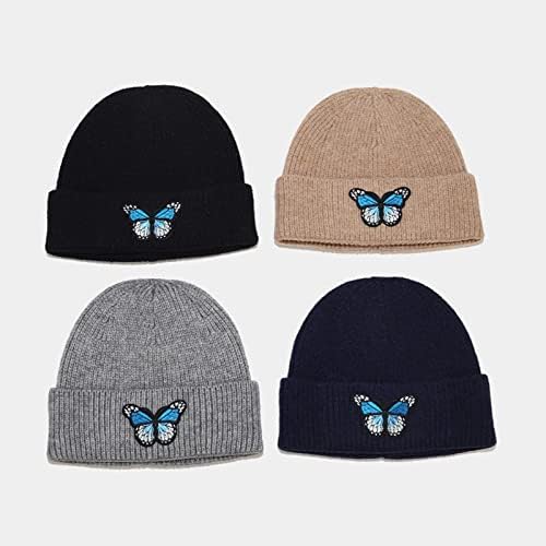 Mulheres bordadas borboleta quente crochê de inverno malha de esqui slouchy Caps chapéus