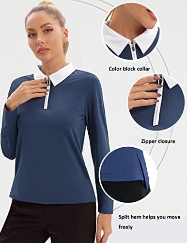 Hotloox Womens Golf camisa de manga longa upf 50+ zip up wicking wicking shirt pólo seco rápido s-xxl