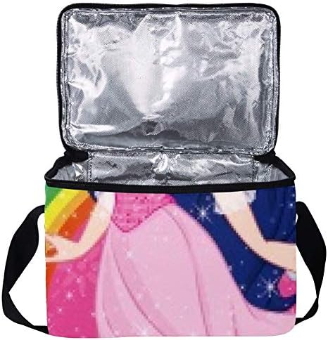Lancheira à prova de vazamentos, caixa de bento isolada para homens mulheres adultas, balde de almoço reutilizável com alça de ombro Rainbow Princess
