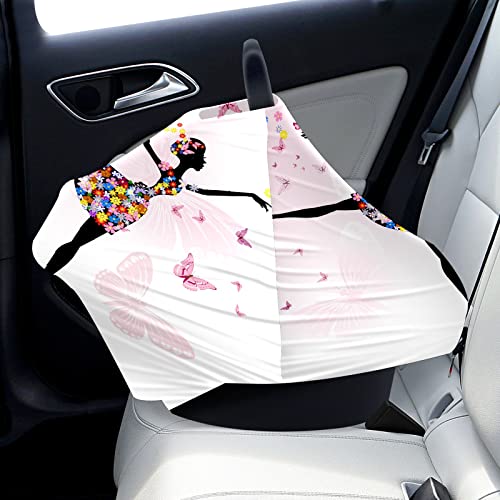 Capas de assento de carro para bebês menina de flores de balé com borboletas rosa Tampa de enfermagem Tampa de carrinho de cachecol