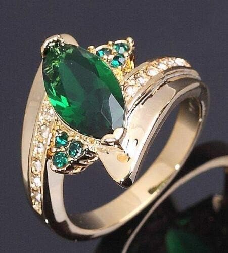 Tamanho 6-9 Green Emerald 18K Gold Prehed Rings for Women Wedding Jewelry Gift