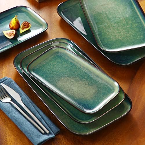 Vancasso Stern Serviing Platters Conjunto de 3, 15/13/11 polegadas de grés retangular placas, bandejas de porção verde para jantar, festa