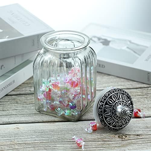 Socosy Vintage Transparent Glass Candy Jar com tampa de jarra de jarra de jarra de jarra de jarra de jóias de jóias de